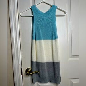 Blue/white/Grey & orange high neck top, s